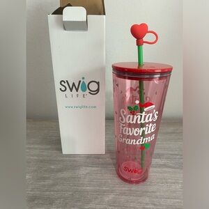 Swig Life Pink Santa's Favorite Grandma Christmas Drinking Glass Tumbler 24 oz